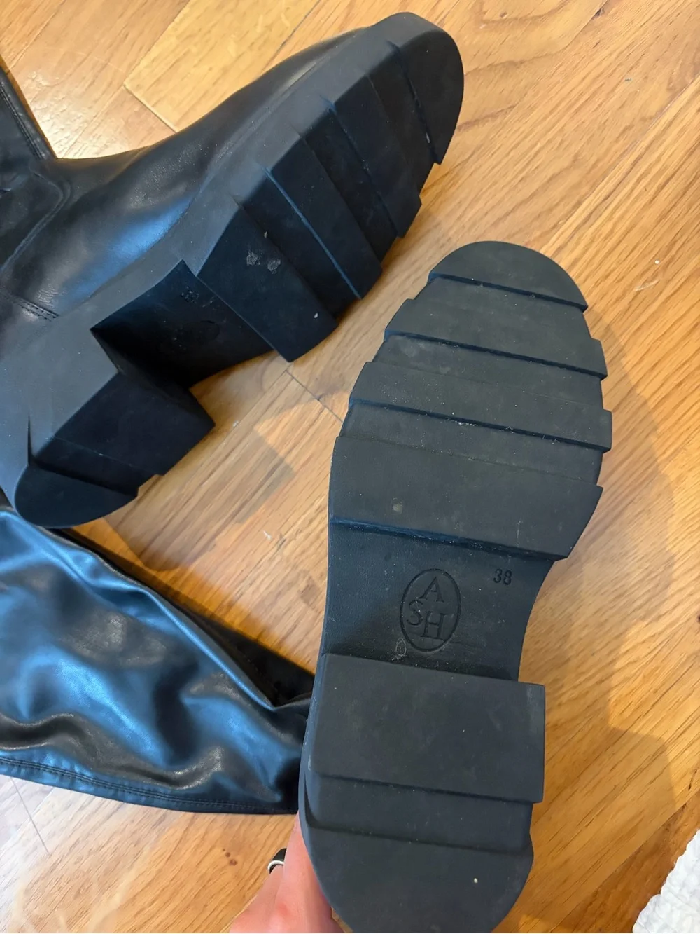 Ash Black Over-the-Knee Lug-Sole Boots